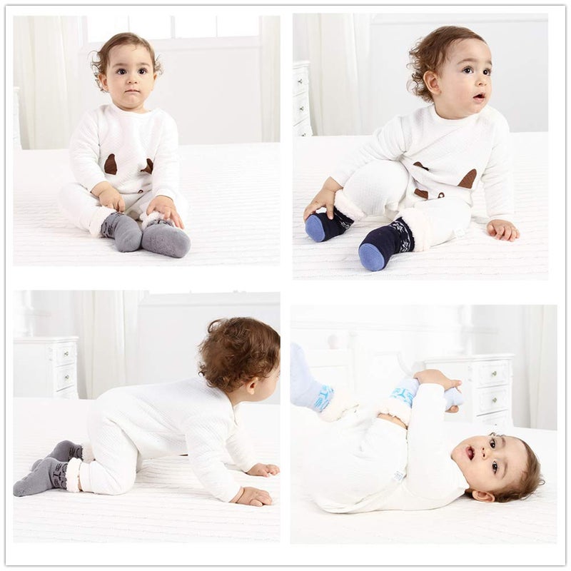 Cottock 3 Pairs Toddler Girl Boy Sherpa-lined Fuzzy Socks Anti Skid with Grips, Baby Girl Boy Christmas Socks Kids Slipper Socks (2-3 years, 3 pairs boys) - Image 2